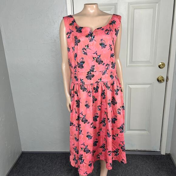 Lindy Bop Dresses & Skirts - Lindy Bop Womens Dress 14 Fit Flare Pockets Retro Pinup Bird Dove Floral V3-21
